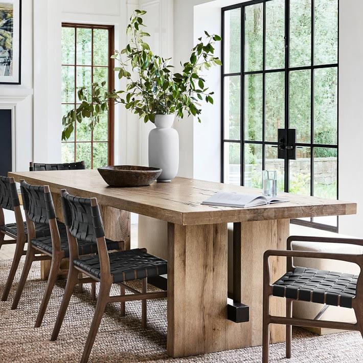 Acacia Wood Solid Dining Room Table Modern Carlyle Herringbone